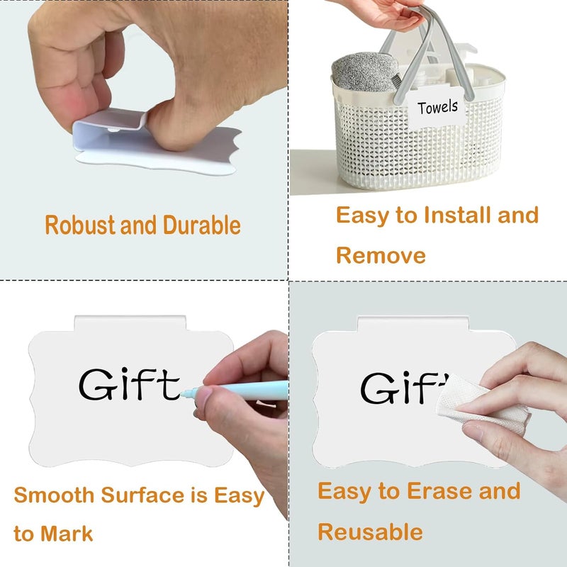badigo Reusable Erasable Basket Label Clips - 12 White PVC Basket Clip Tags with 2 Black Chalk Pens | Commercial-Grade Reusable Bin Labels for Warehouse/Home Organization - Image 4